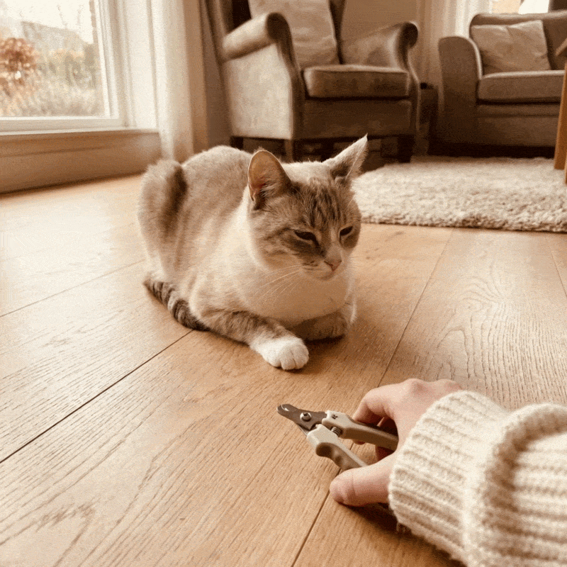 Cat running from clippers