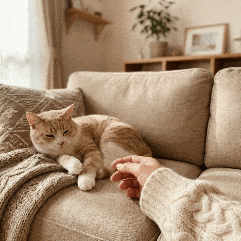 Cat leaning away from a hand